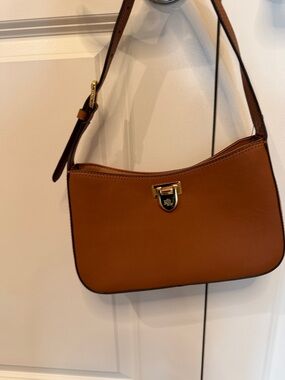 Lauren Ralph Lauren Cognac Leather Shoulder Bag with Gold Hardware